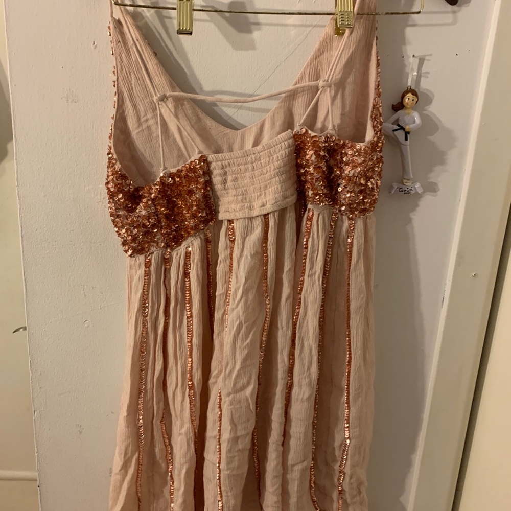 FREE PEOPLE rose gold shirt sequence dress